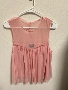 Bebe Sheer Pink Sleeveless Polka Dot Babydoll Top